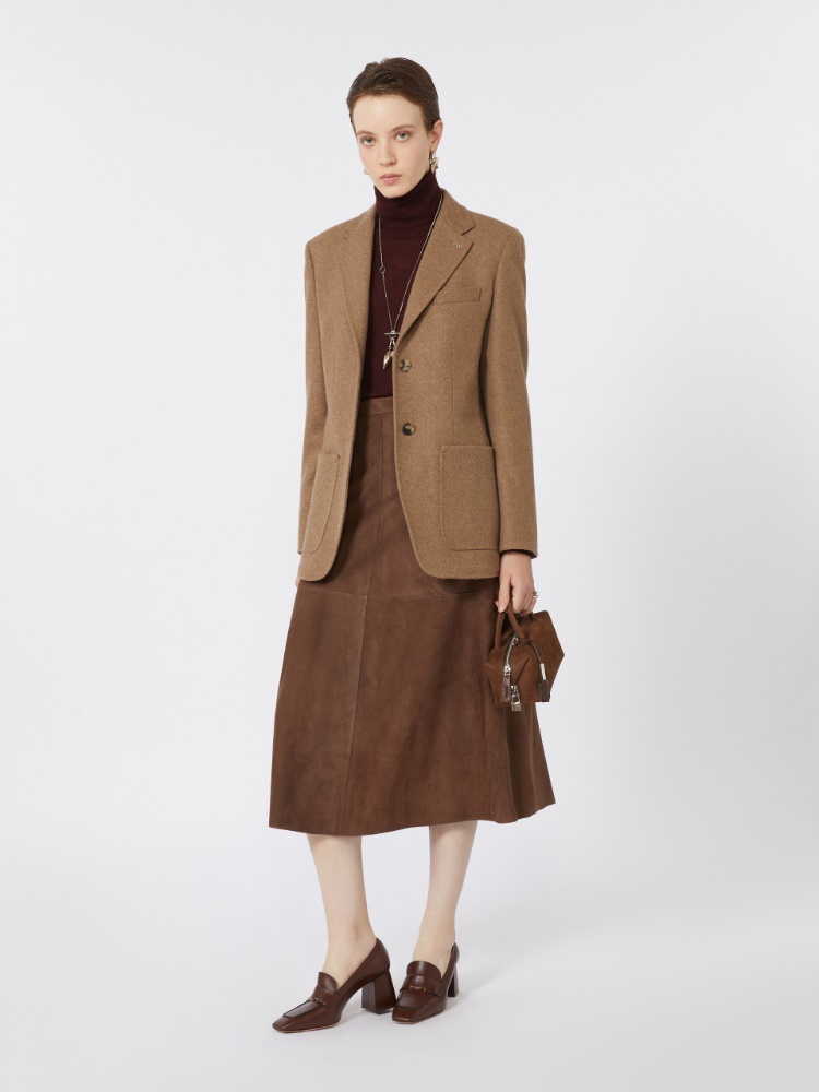 Single-breasted alpaca, cashmere and camel blazer - TOBACCO - Max Mara