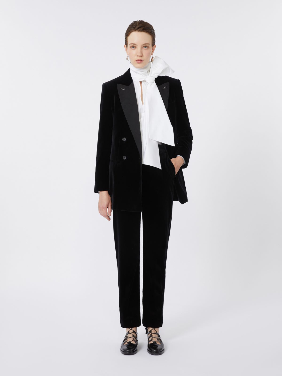 Dwurzędowy blezer z weluru bawełnianego - CZARNY - Max Mara - 10