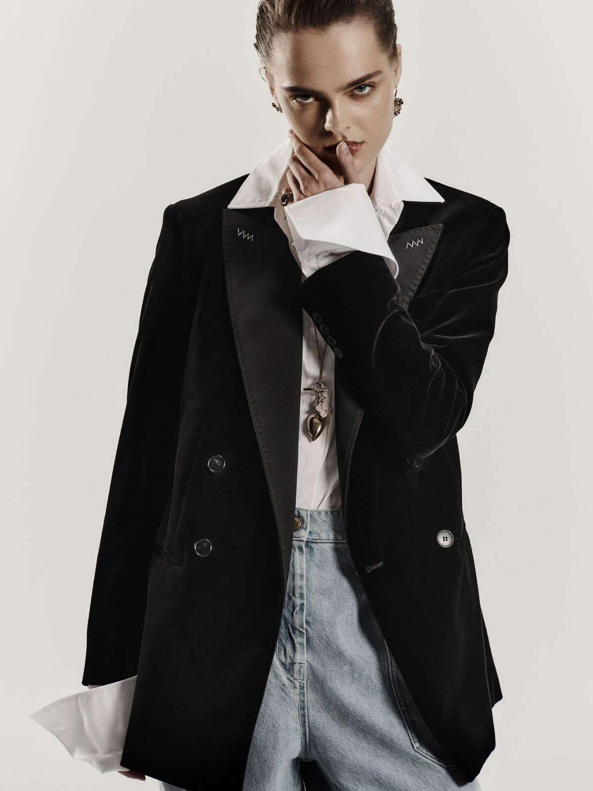 Double-breasted cotton velvet blazer + BLACK - Max Mara