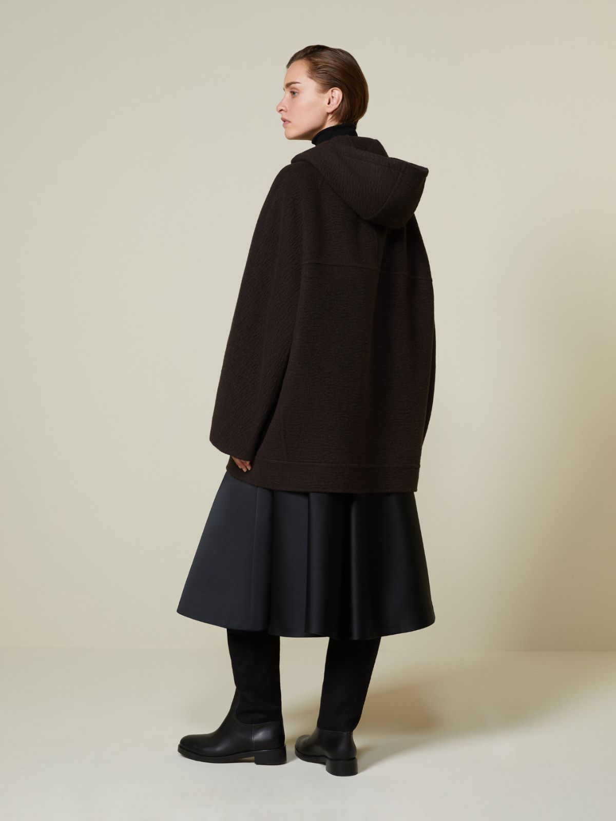 Bluzka typu blouson z dwuwarstwowego kaszmiru z kapturem - BRĄZOWY - Max Mara - 3