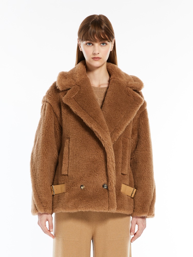 【Max Mara】テディファブリック クルーネックジャケット Teddy fabric biker jacket, camel | 
