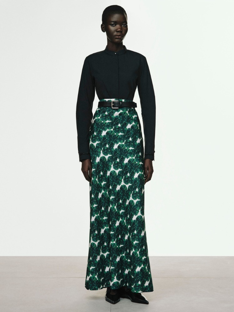 Jupe longue en soie imprimée + VERT EMERAUDE - Max Mara