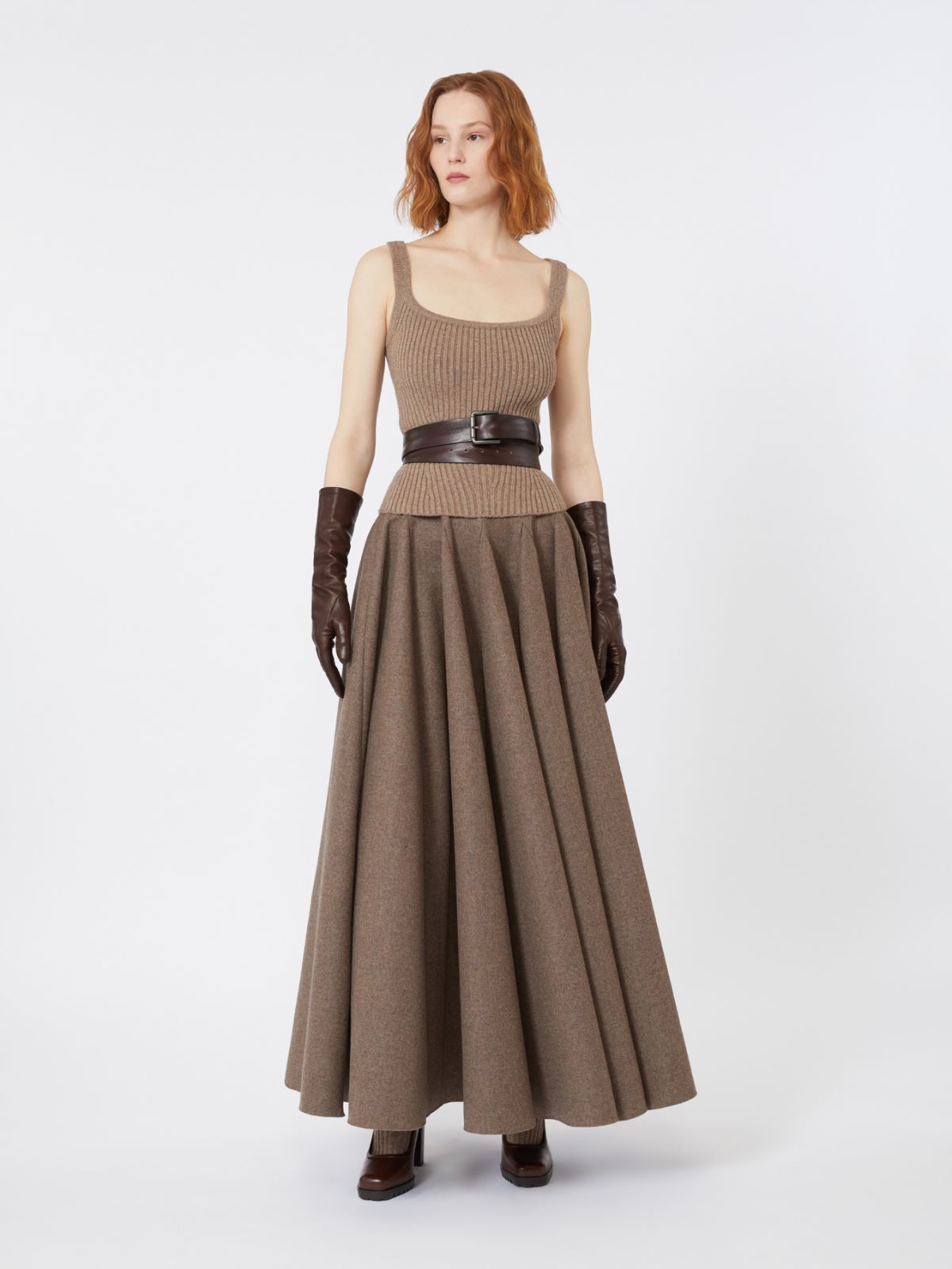 Wide wool felt skirt - HAZELNUT BROWN - Max Mara - 9