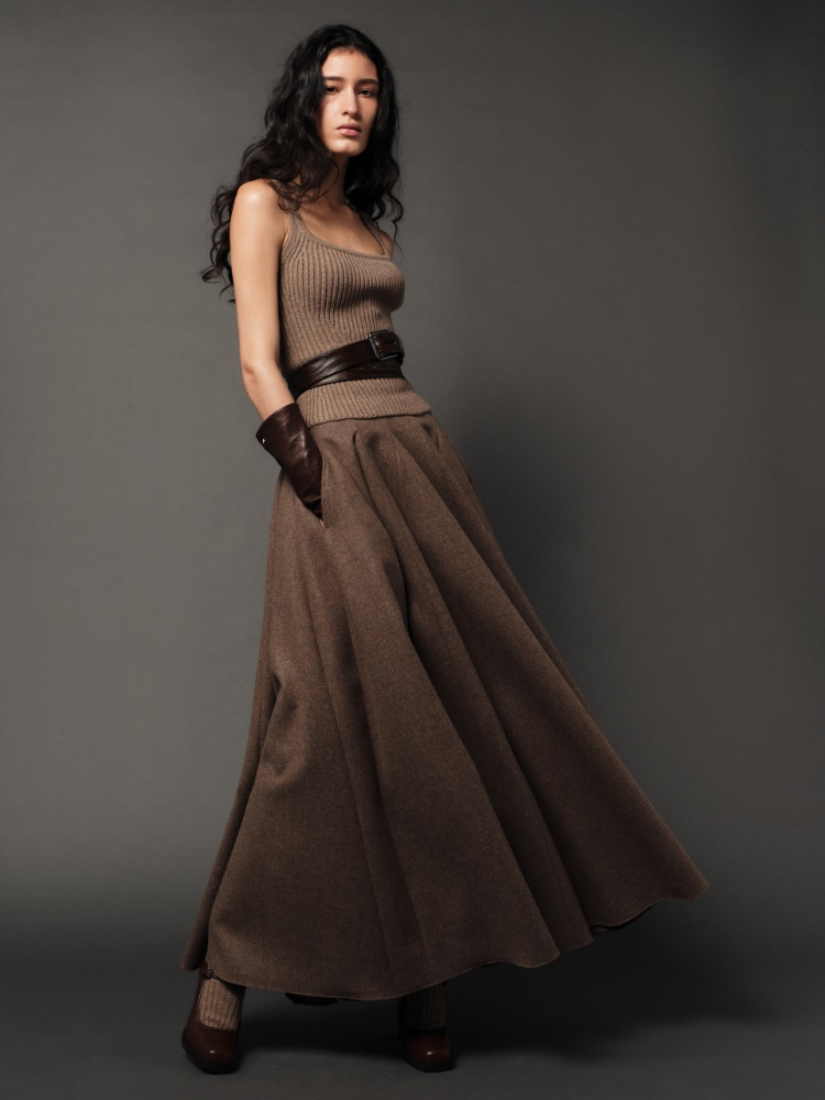 Wide wool felt skirt + HAZELNUT BROWN - Max Mara