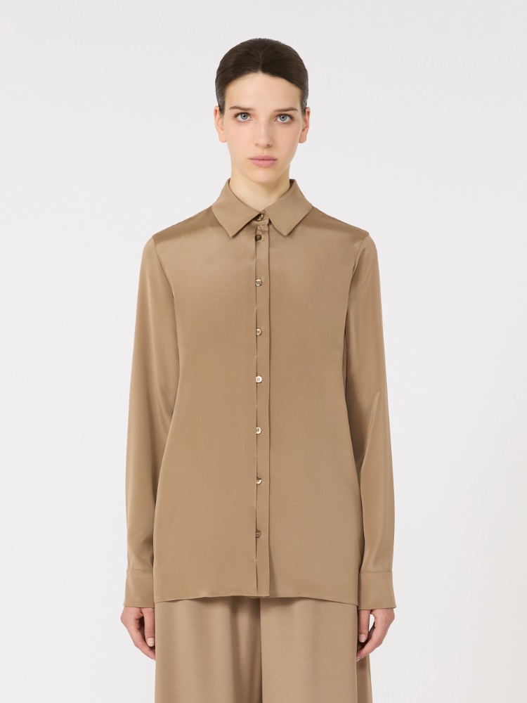 Stretch silk cady shirt, hazelnut brown | 