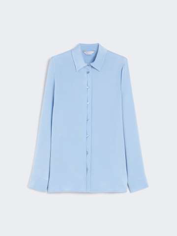 Tシャツ・カットソー Max Mara Studio Powder blue stretch satin Baden shirt Max Mara Studio Powder Blue Satin Baden Shirt – LOZURI®