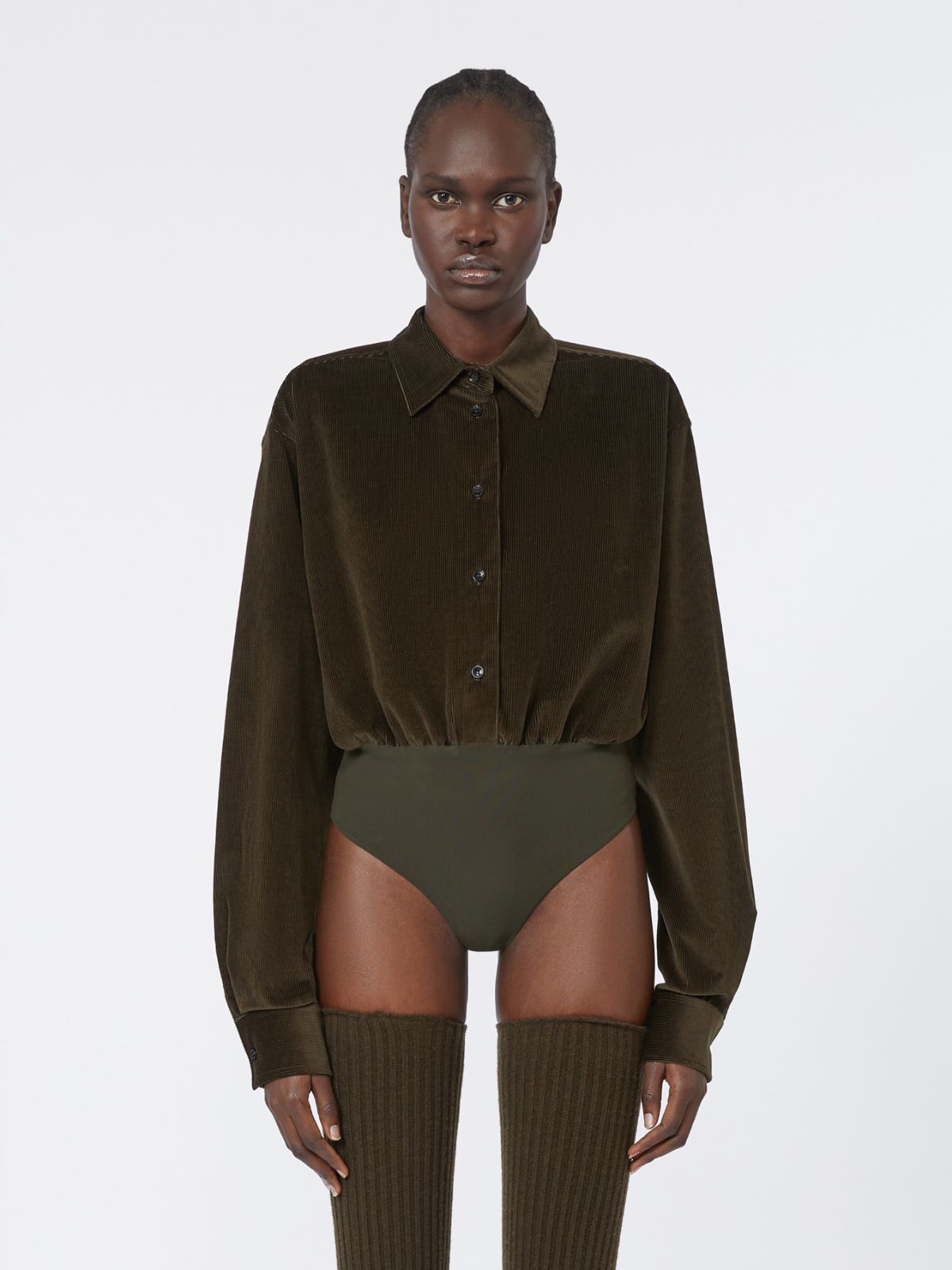 Velvet bodysuit shirt - MOSS GREEN - Max Mara - 2