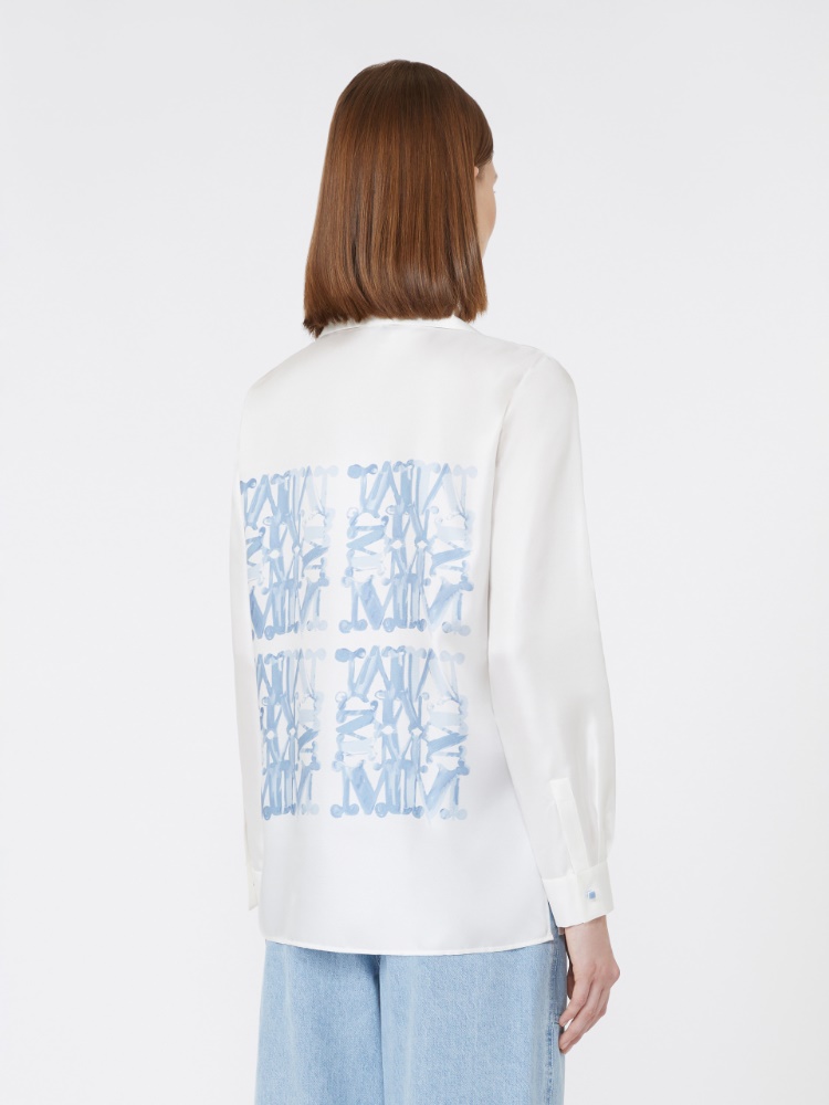 Silk print shirt, white | 