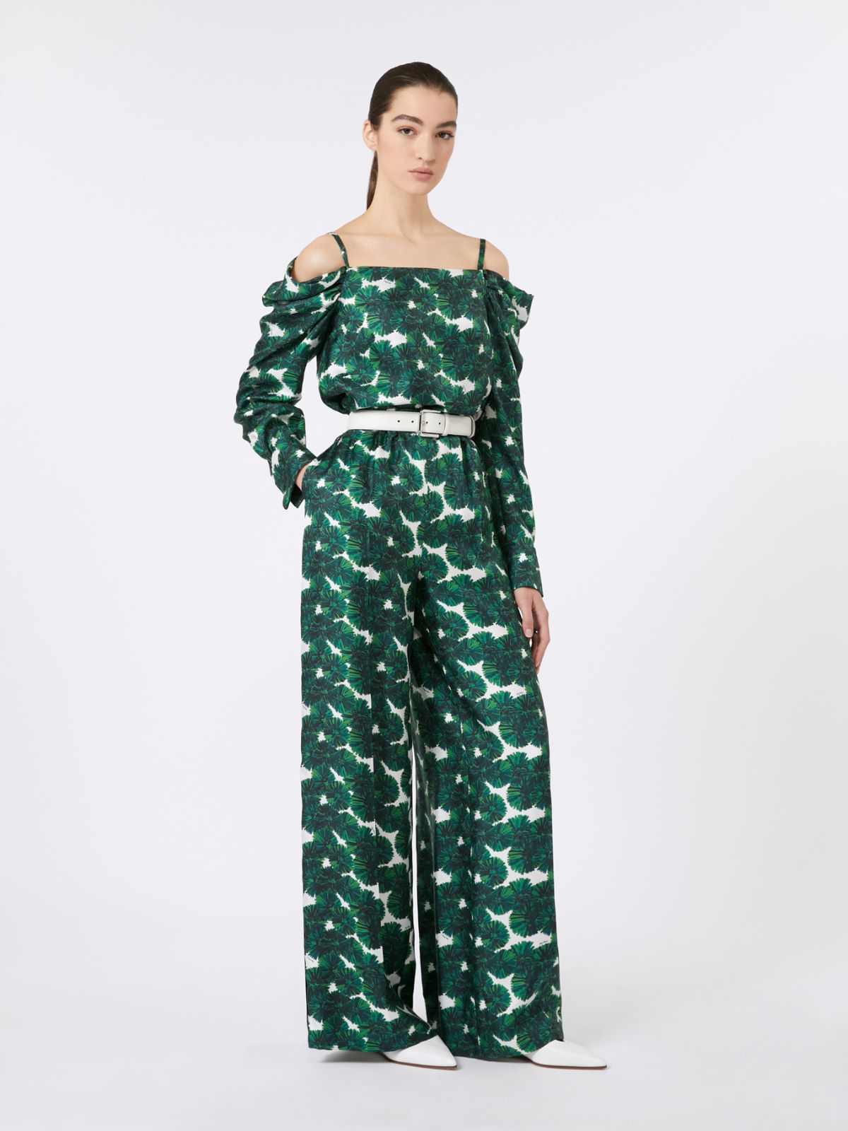 Printed silk off-the-shoulder blouse - EMERALD - Max Mara - 10