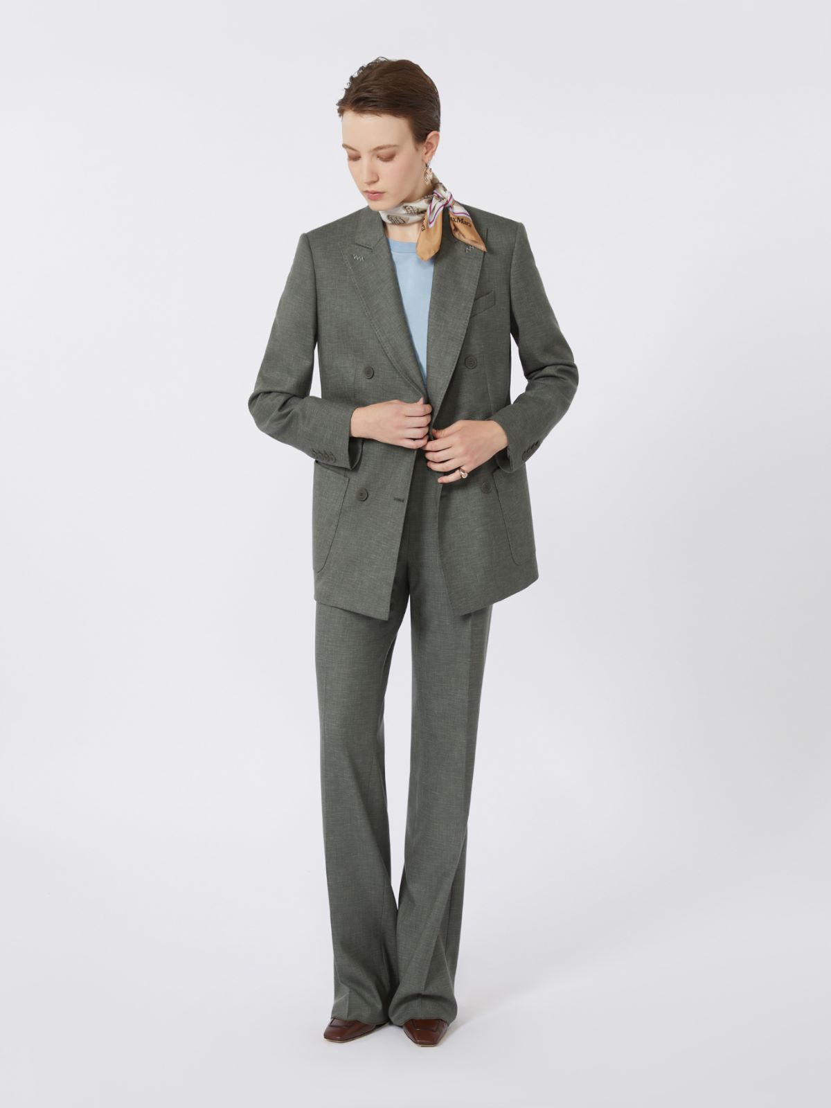 Flared trousers in stretch wool + KAKI - Max Mara