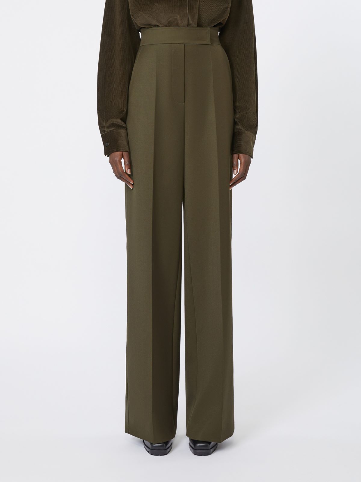 Pantalon jambe large en laine - VERT MOUSSE - Max Mara - 2