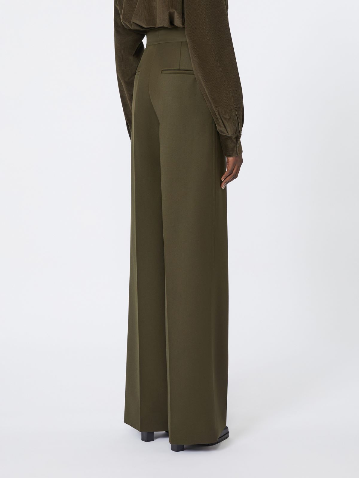Pantalon jambe large en laine - VERT MOUSSE - Max Mara - 3
