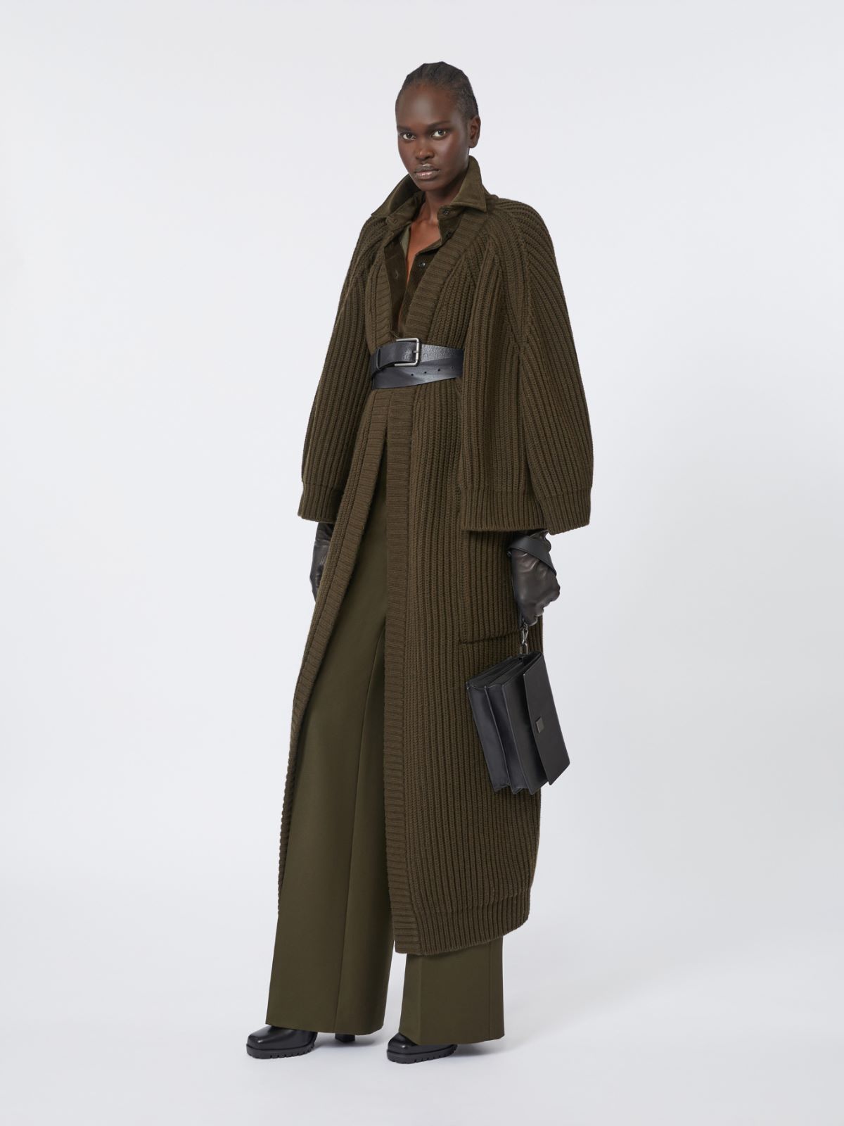 Pantalon jambe large en laine - VERT MOUSSE - Max Mara