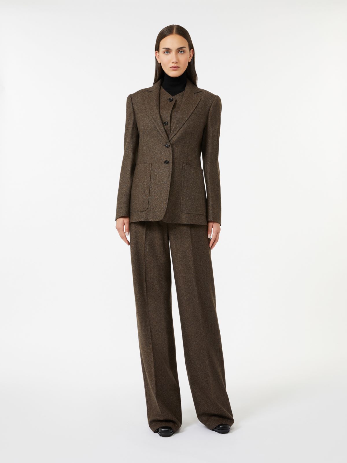 Pantalon large en flanelle de laine - BRUN - Max Mara