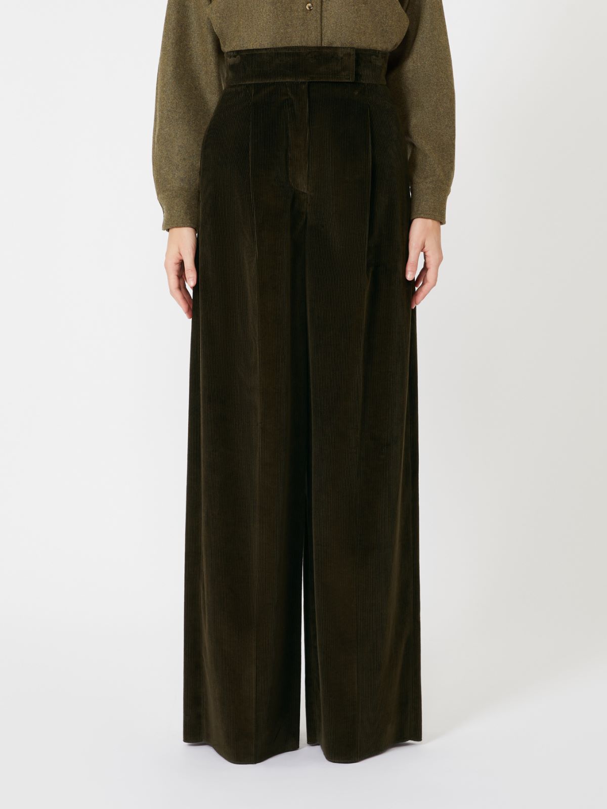 Pantalón de pernera ancha en terciopelo - VERDE MUSGO - Max Mara - 2