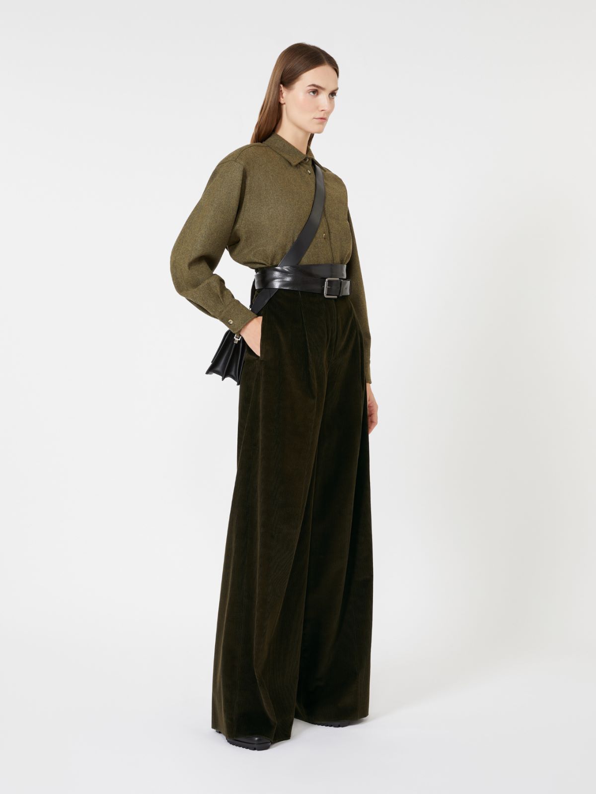 Pantalón de pernera ancha en terciopelo - VERDE MUSGO - Max Mara