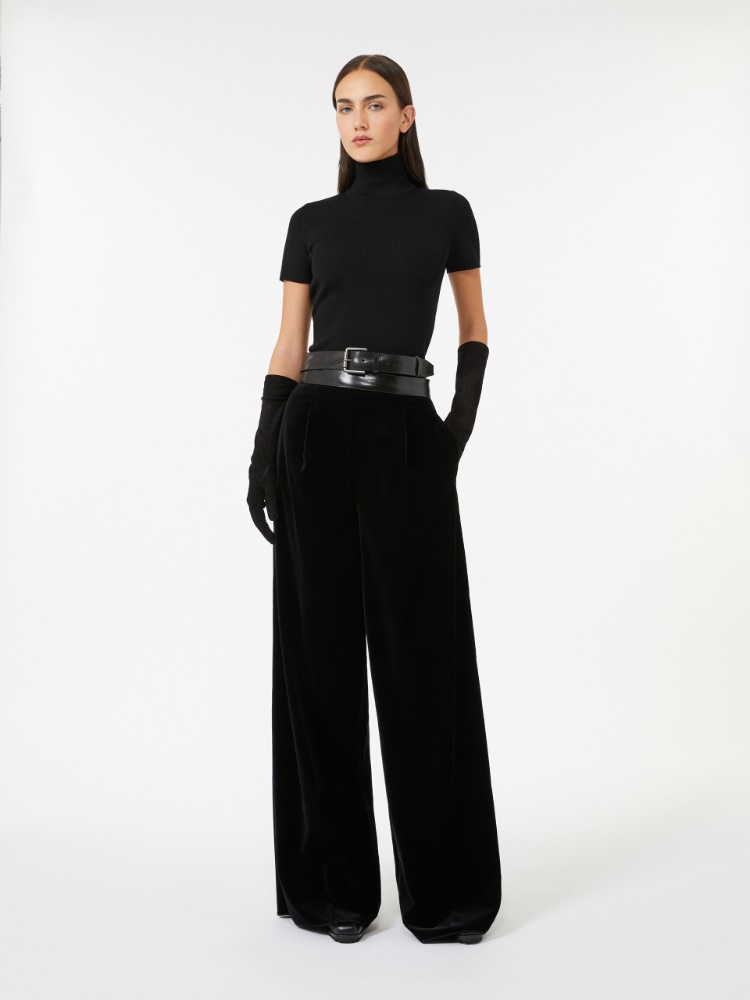 Sateen velvet trousers - BLACK - Max Mara