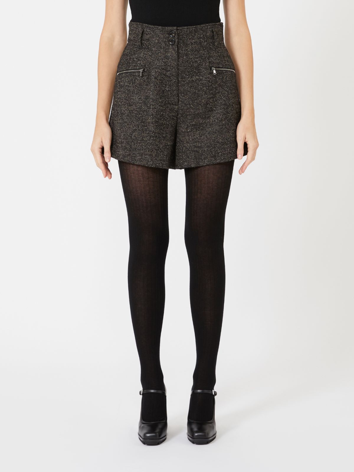 Pantalón corto de lana con motivo chevrón - MARRON - Max Mara - 2