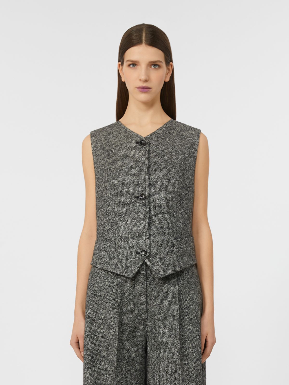 Wool and silk tweed gilet - WHITE BLACK - Max Mara - 2