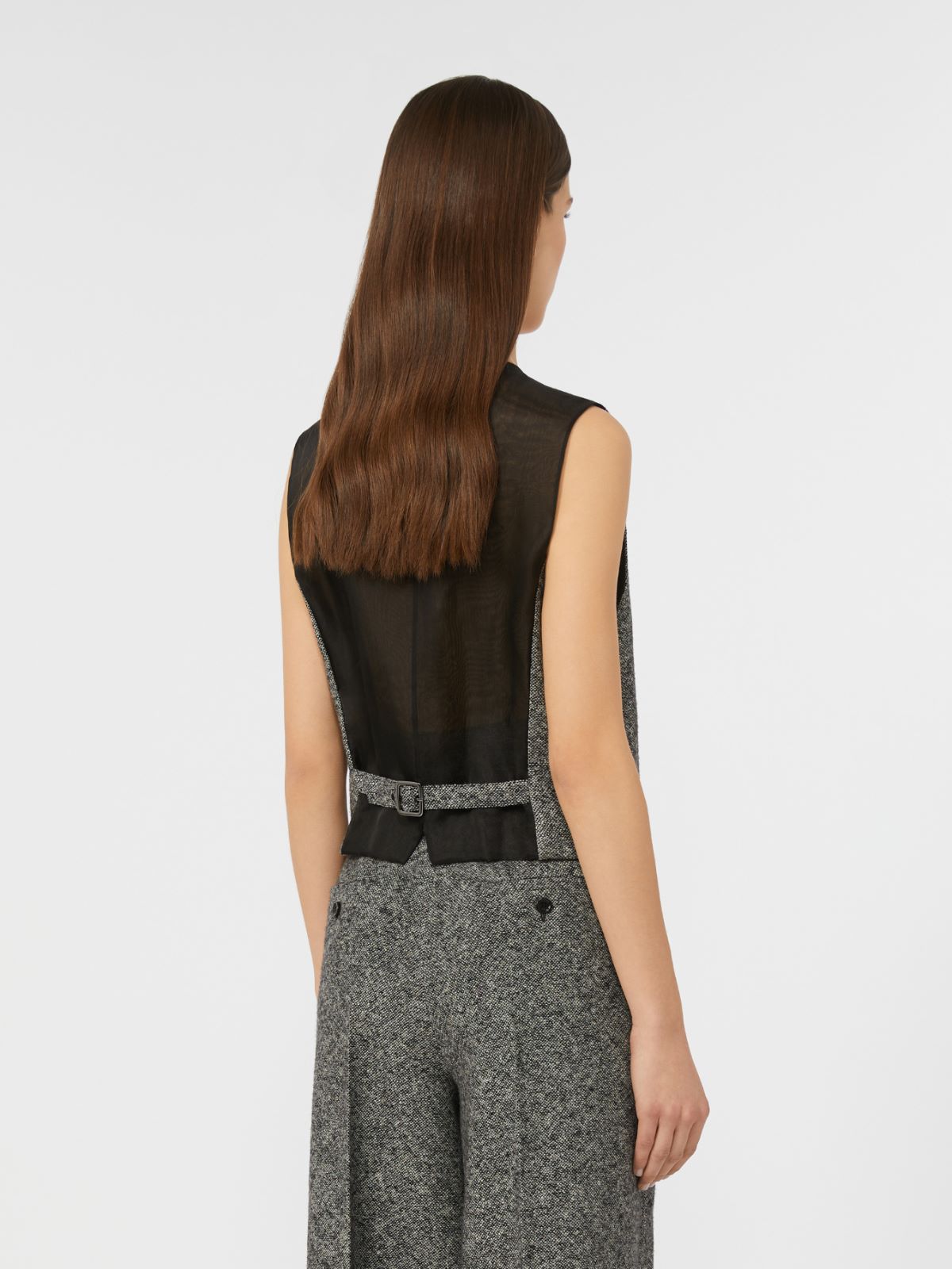 Wool and silk tweed gilet - WHITE BLACK - Max Mara - 3