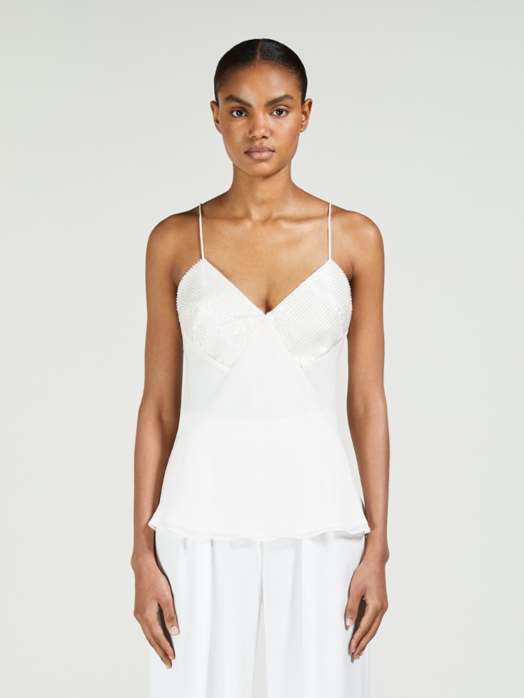 Silk georgette top - WHITE - Max Mara