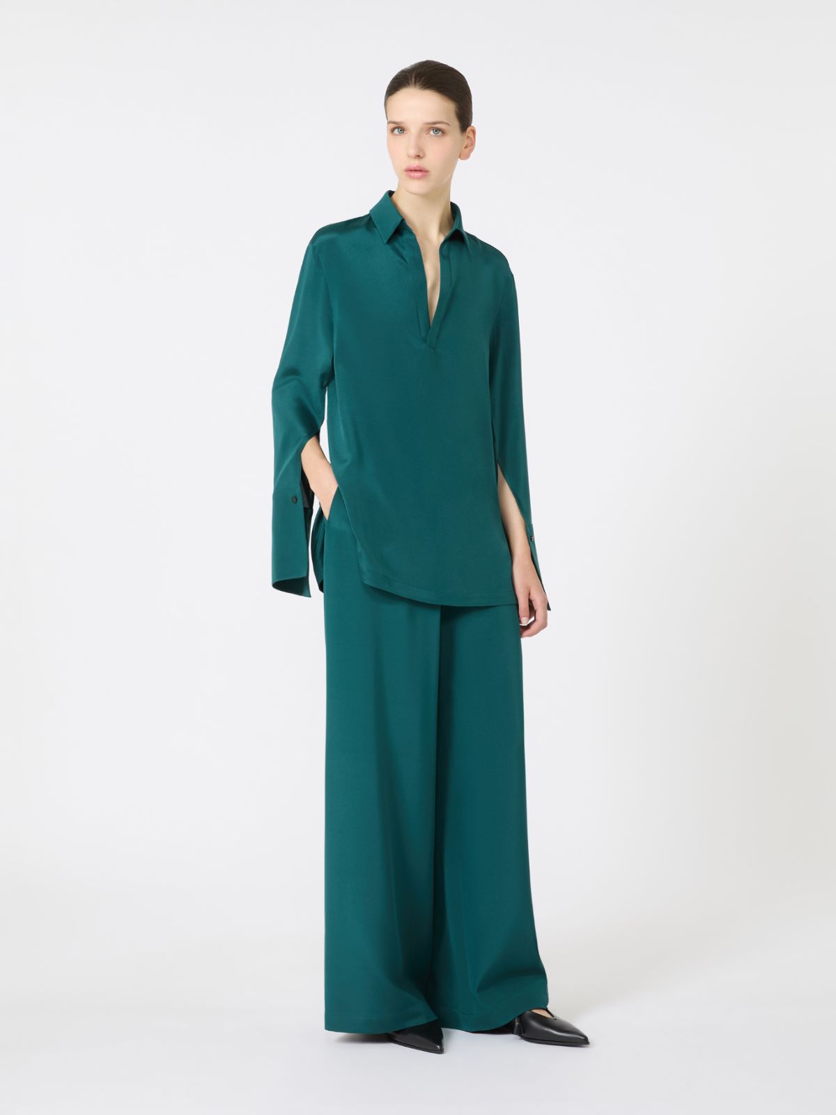 Stretch silk cady blouse + DARK GREEN - Max Mara