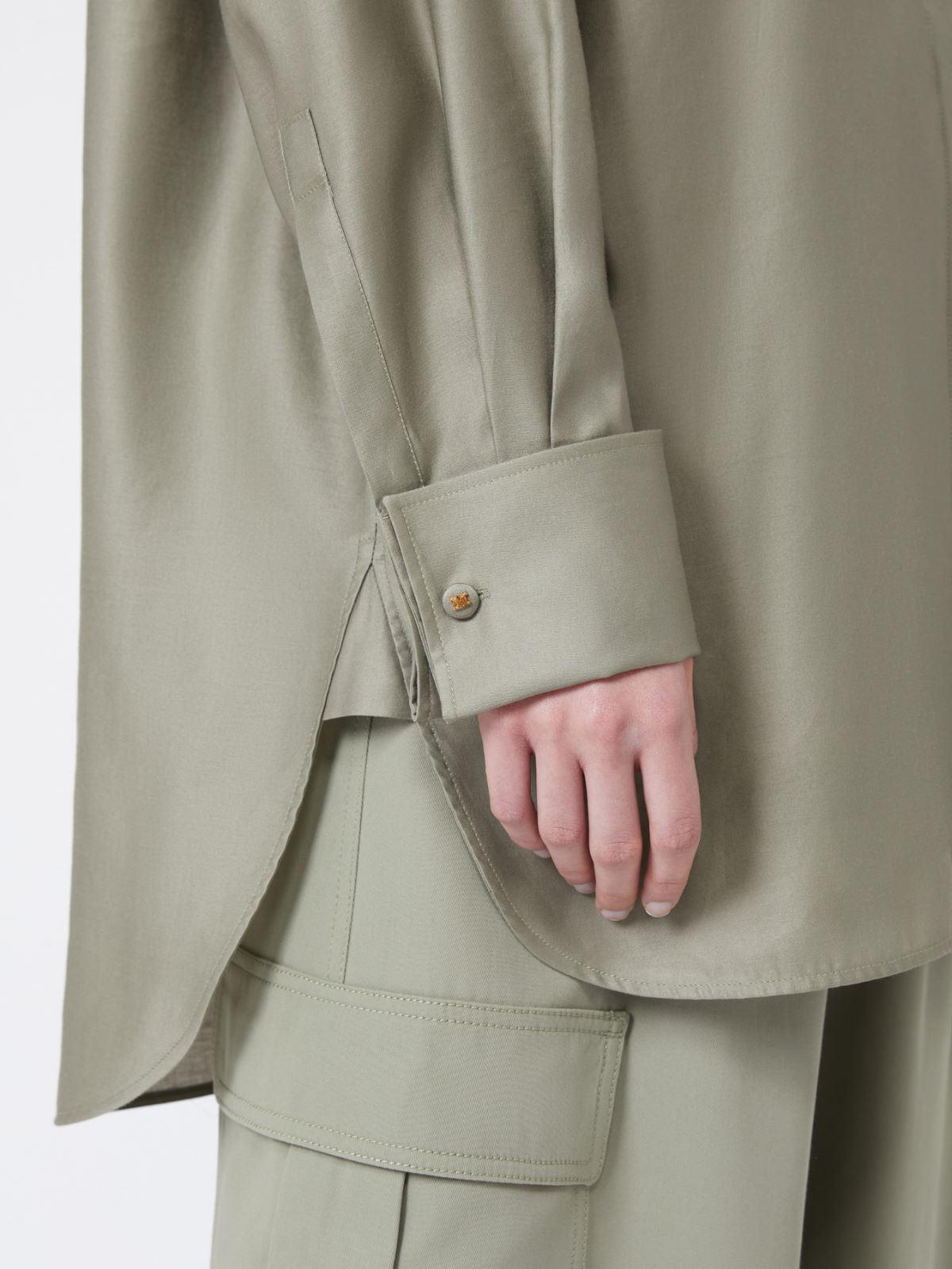 Oversized cotton satin shirt - SAGE GREEN - Max Mara - 4