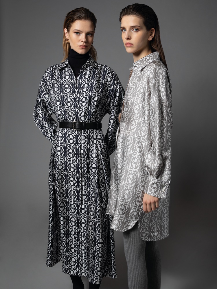 [エスプローゾ] ピュア シルク ツイル プリント ドレス + WHITE BLUE - Max Mara