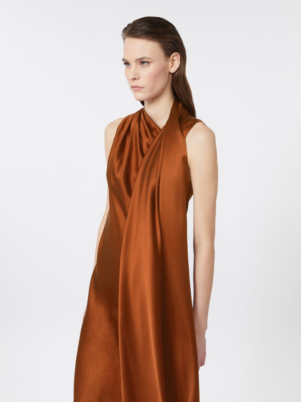 Silk satin cocktail dress - BROWN BRONZE - Max Mara - 5