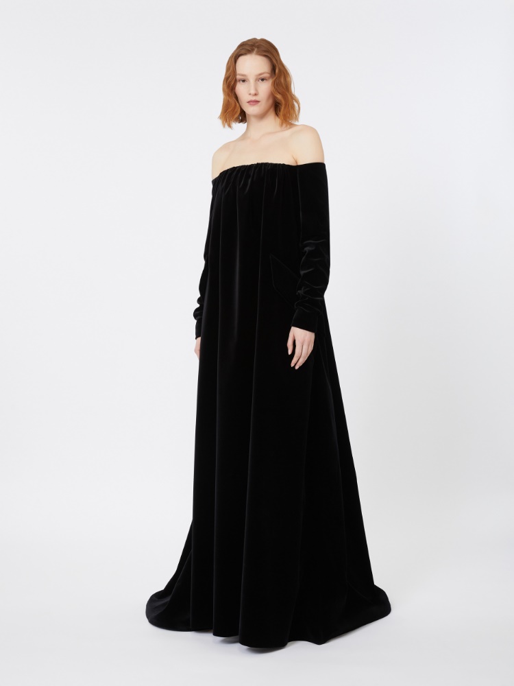 Long dress in sateen velvet - BLACK - Max Mara