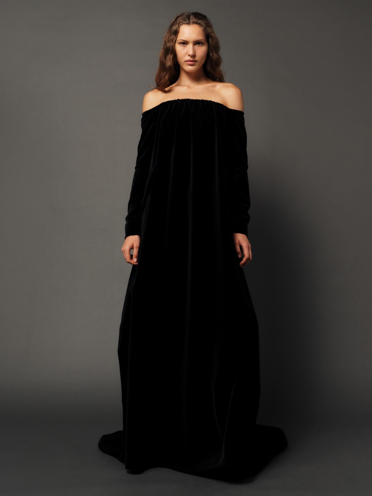 Long dress in sateen velvet + BLACK - Max Mara