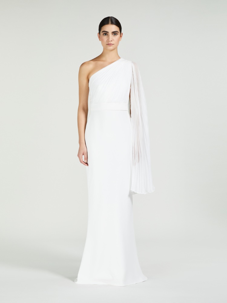 One-shoulder dress in chiffon and cady, white | 