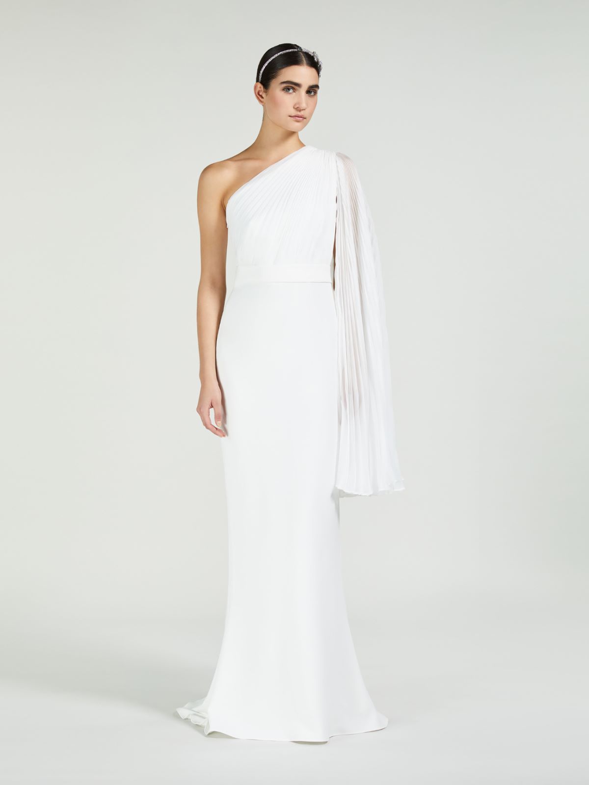 One-Shoulder-Kleid aus Chiffon und Cady - WEISS - Max Mara - 9