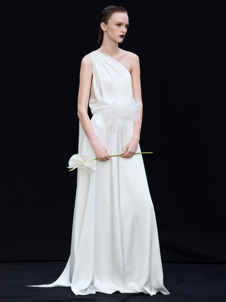 One-shoulder dress in silk satin + SILK - Max Mara