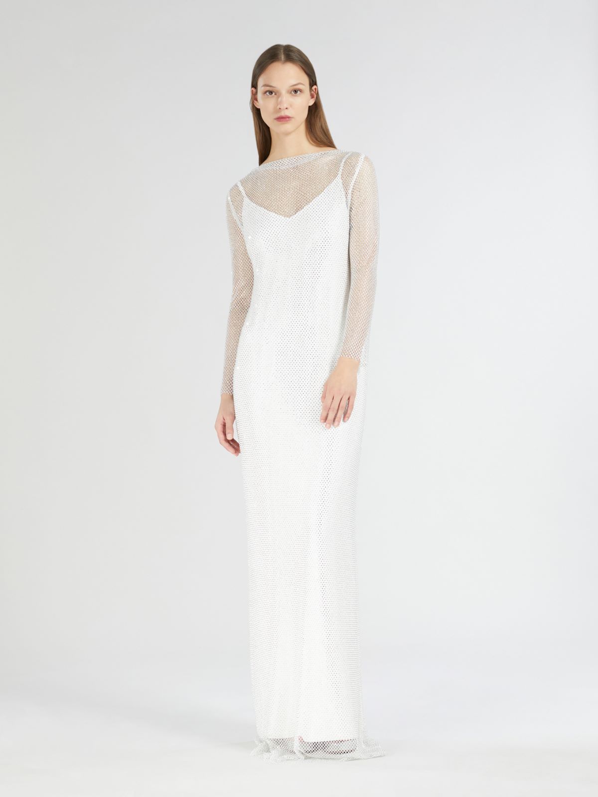 Embroidered mesh dress with crystals - WHITE - Max Mara - 9