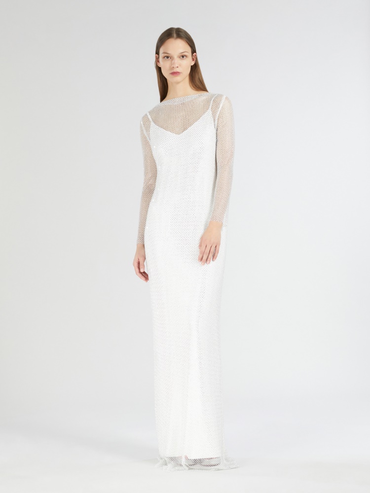 Mit Kristallen besticktes Netzkleid - WEISS - Max Mara