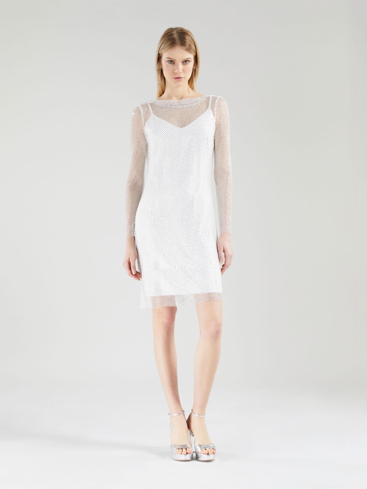 Short embroidered mesh dress with crystals - WHITE - Max Mara - 10