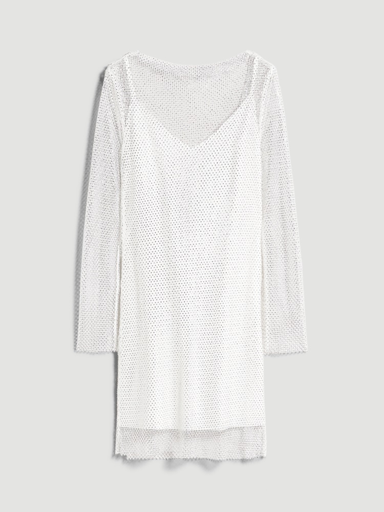 Kurzes, mit Kristallen besticktes Netzkleid - WEISS - Max Mara
