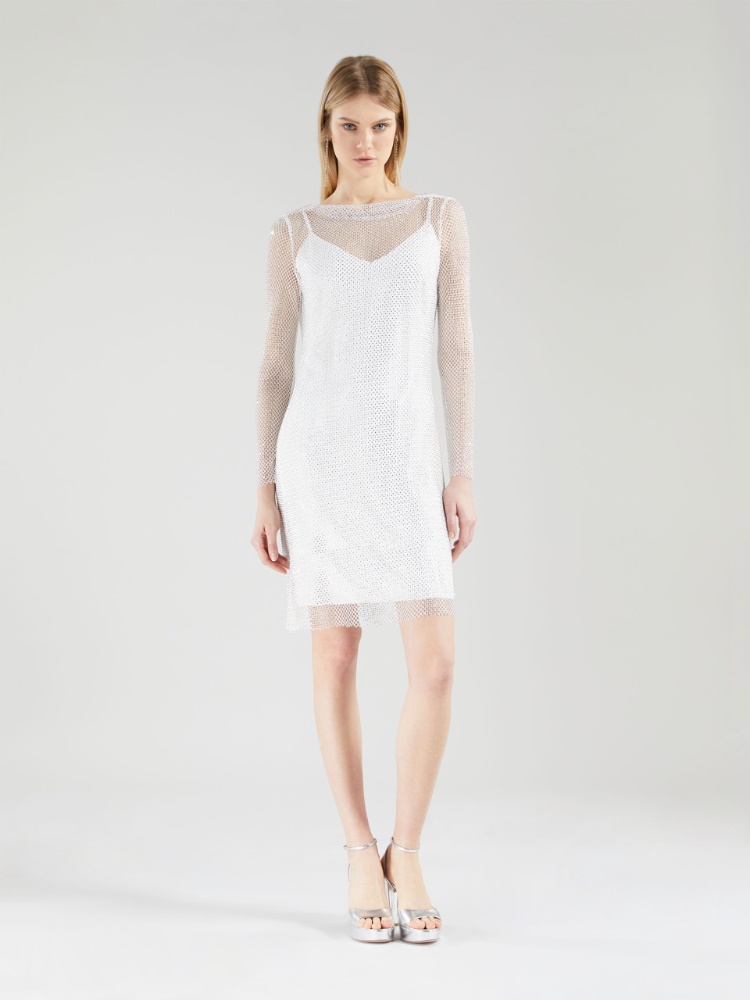 Kurzes, mit Kristallen besticktes Netzkleid - WEISS - Max Mara