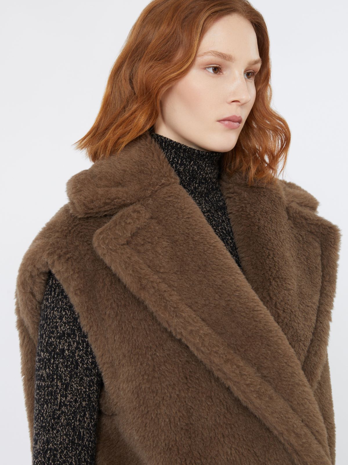 Wool and alpaca Teddy gilet - BROWN - Max Mara - 4