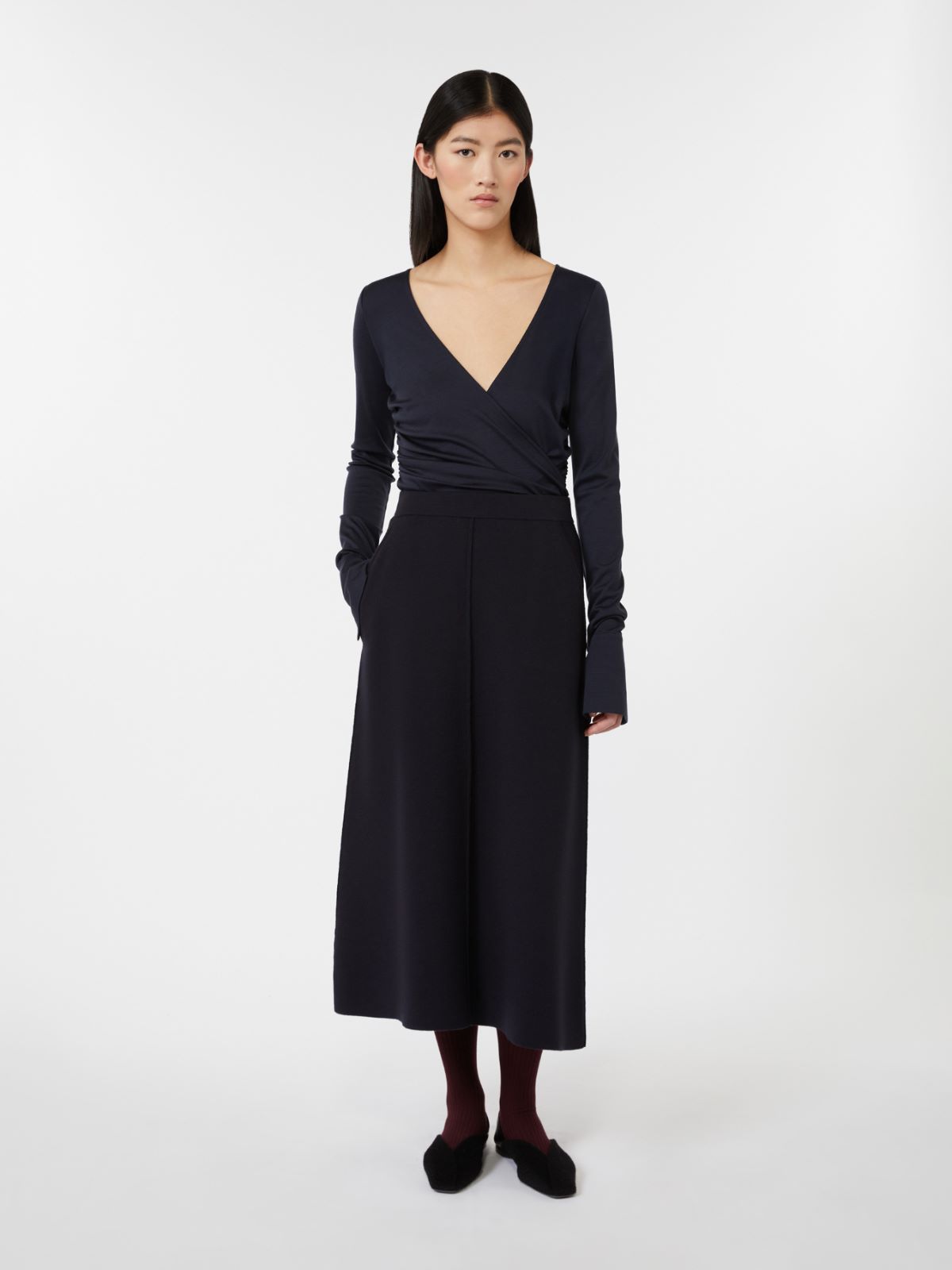 Viscose and wool yarn skirt - NAVY - Max Mara