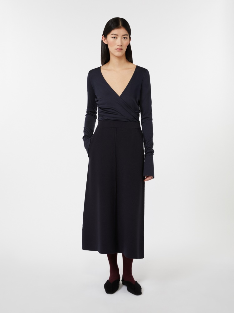 Viscose and wool yarn skirt - NAVY - Max Mara