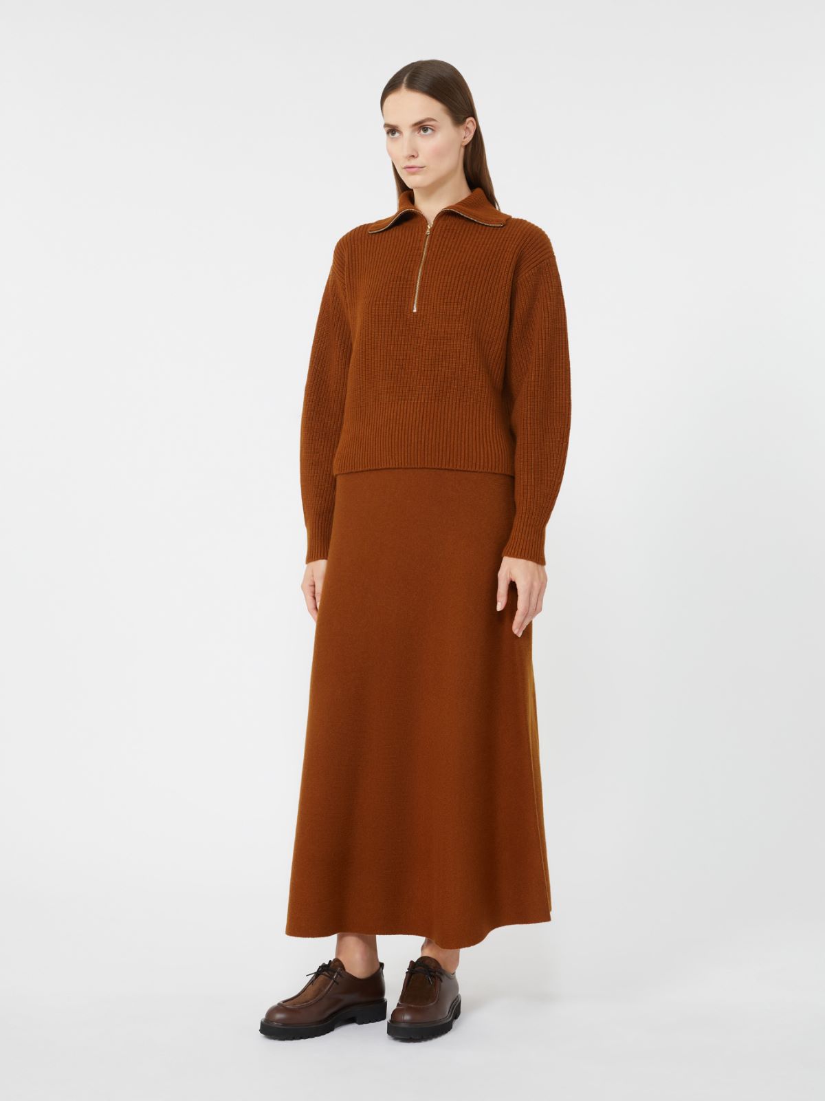 Wool and cashmere flared skirt + BROWN BRONZE - Max Mara