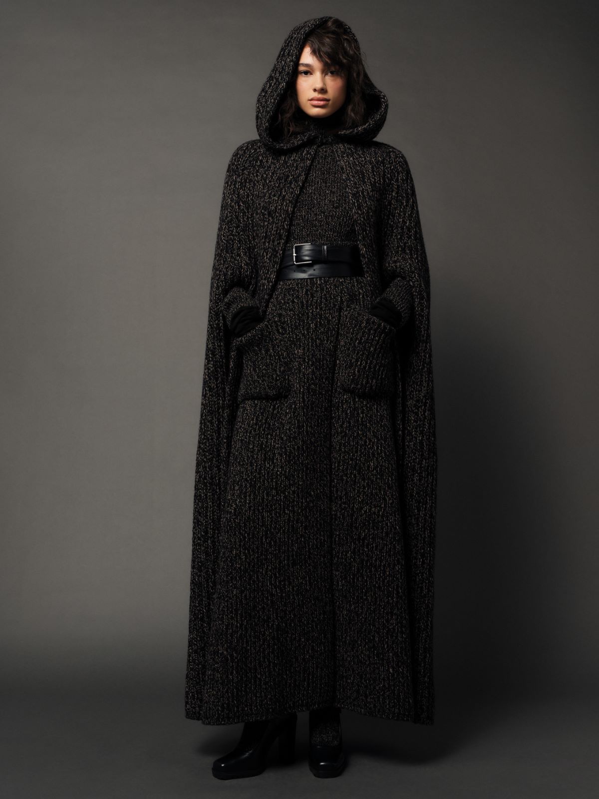 Long wool and cashmere ribbed cape - CAMEL - Max Mara