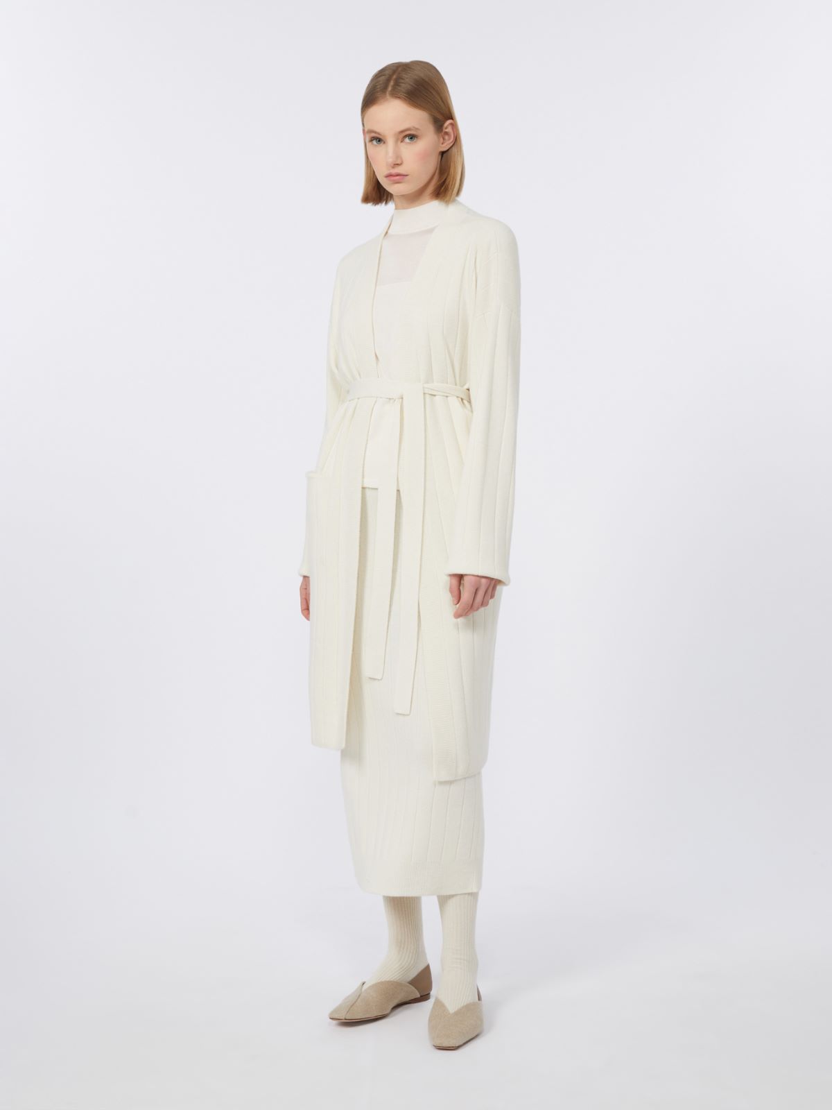 Langer Cardigan aus Kaschmirgewebe - WEISS - Max Mara
