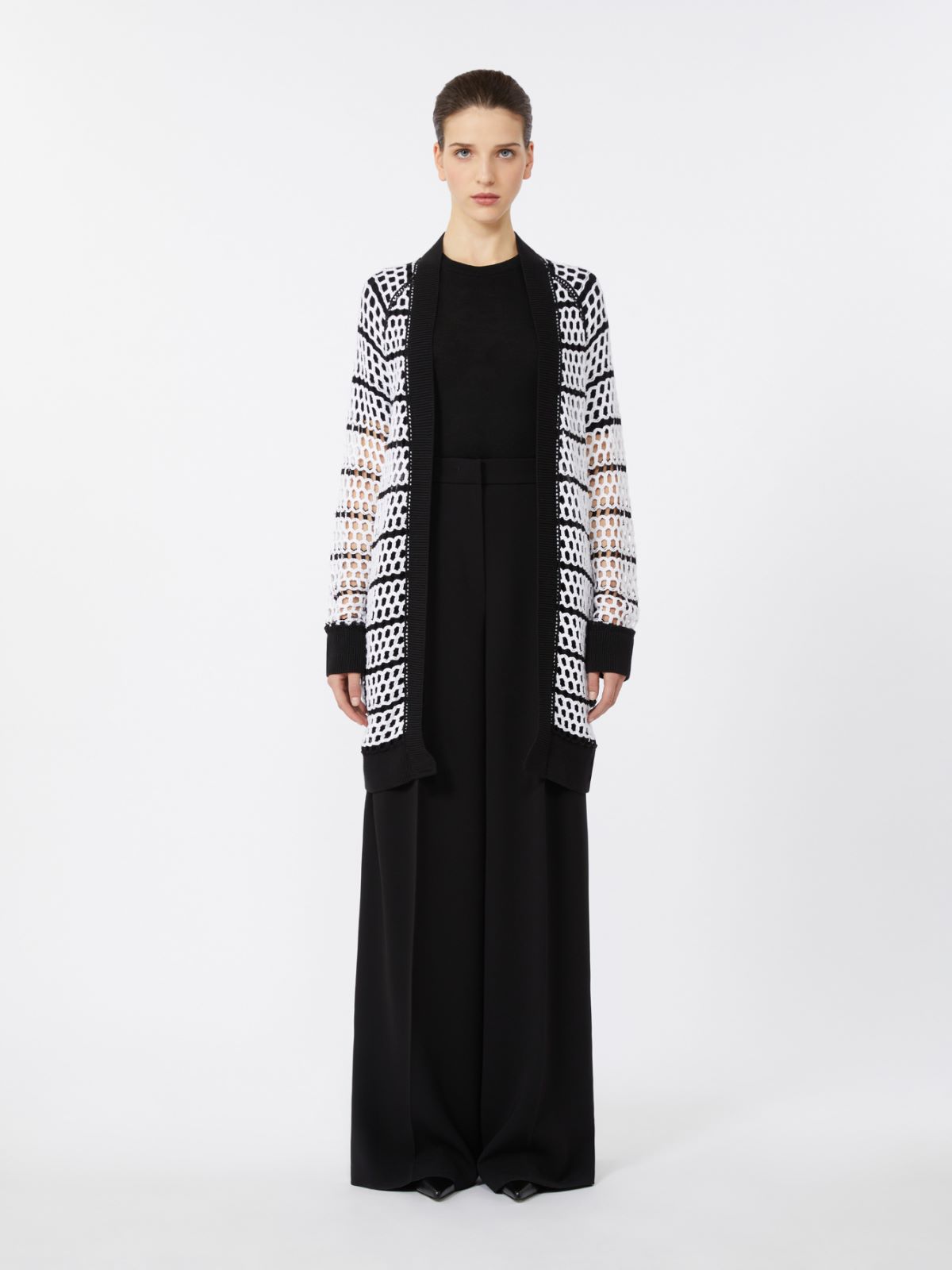 Cotton yarn cardigan - WHITE BLACK - Max Mara - 2
