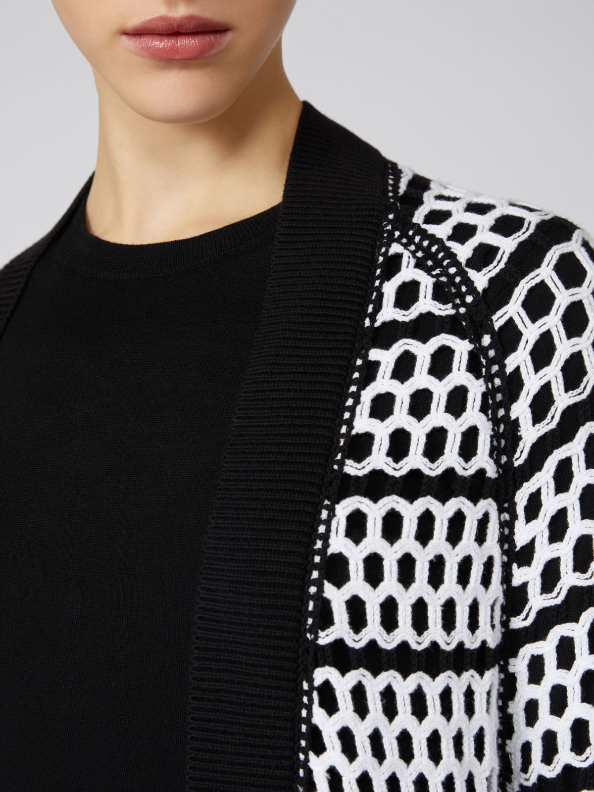 Cotton yarn cardigan - WHITE BLACK - Max Mara - 4