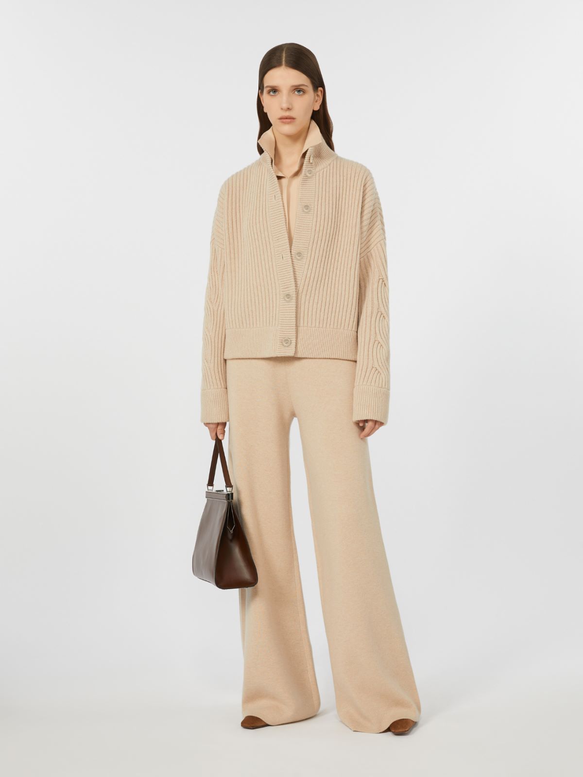 Wool and cashmere ribbed cardigan - BEIGE - Max Mara