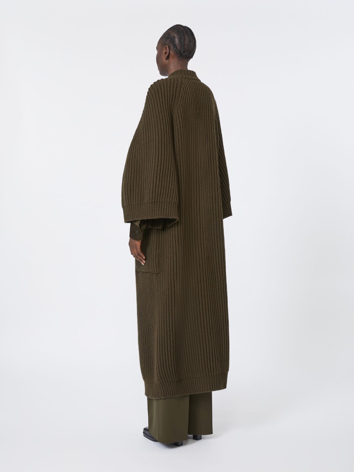 Cardigan forme peignoir en laine et cachemire - VERT MOUSSE - Max Mara - 3