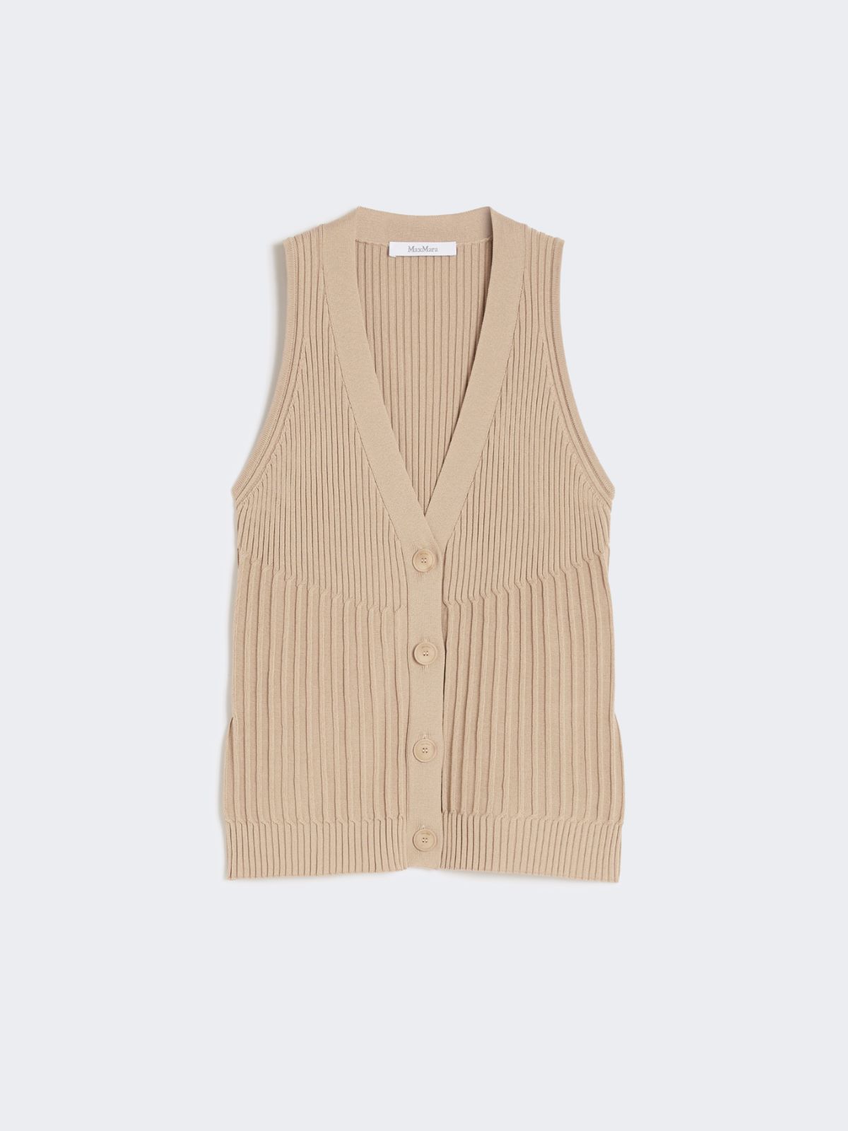 Cotton yarn and viscose crepe gilet - SAND - Max Mara - 8